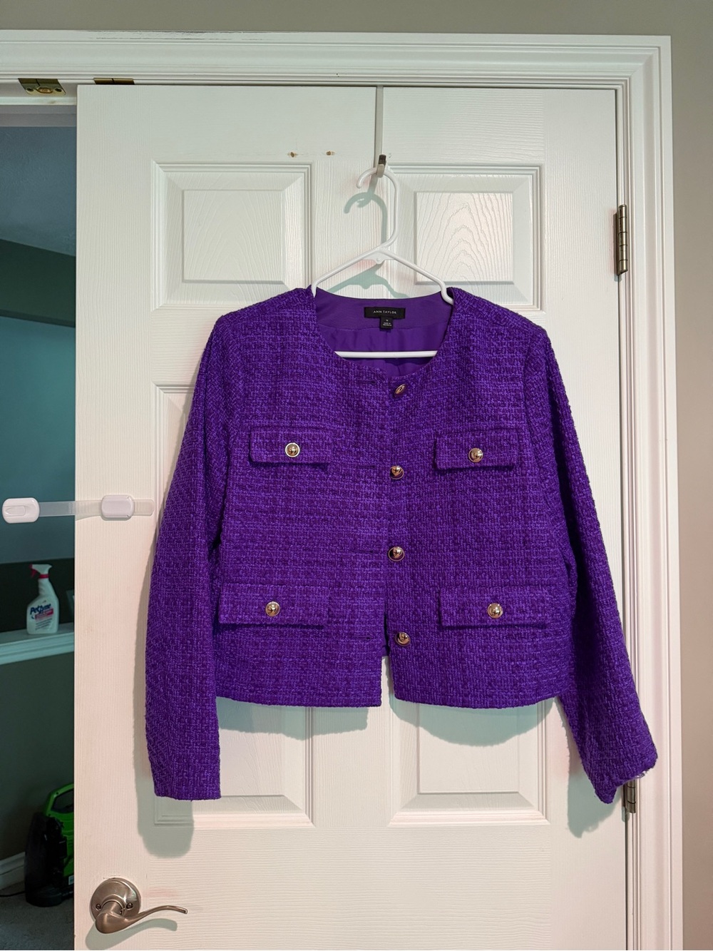 Ann Taylor Bold Purple Tweed Cropped Jacket